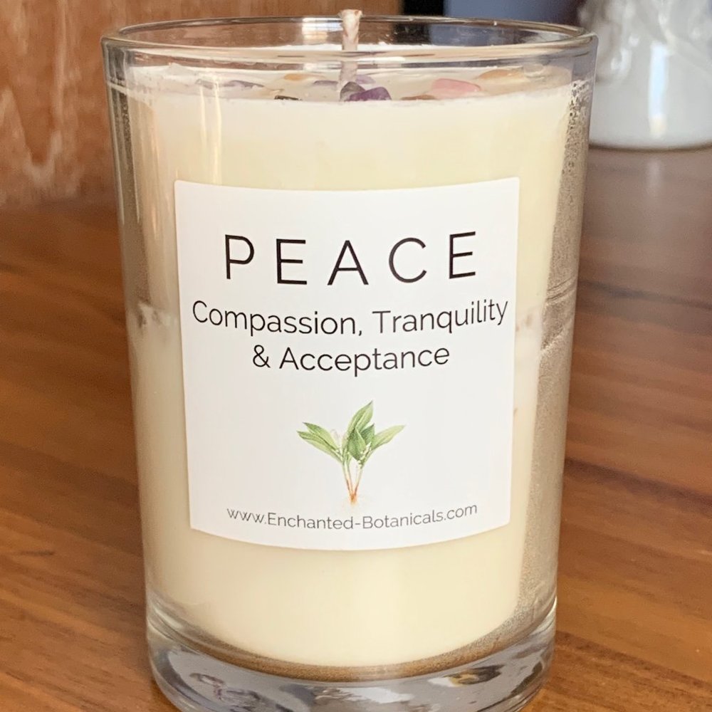 NEW Enchanted Botanicals Peace Candle with Crystals